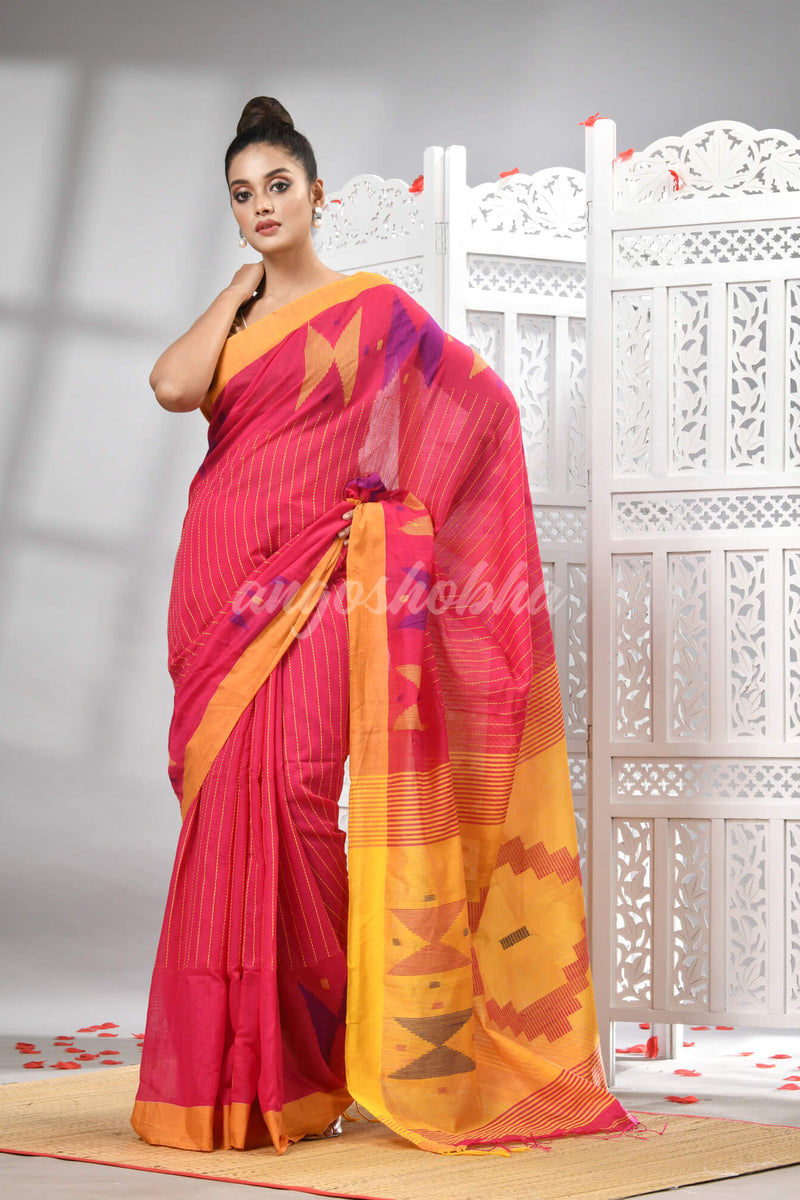 Rani Cotton Blend All Body Motive With Yellow Pallu Handloom Saree