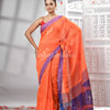 Orange Cotton Blend All Body Motive With Blue Pallu Handloom Saree