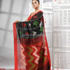 Black Cotton Blend All Body Motive With Red Pallu Handloom Saree