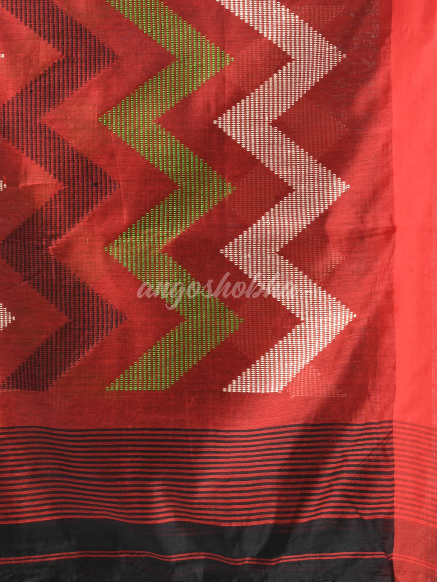 Black Cotton Blend All Body Motive With Red Pallu Handloom Saree