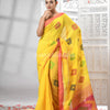 Yellow Cotton Blend All Body Motive With Rani Pallu Handloom Saree
