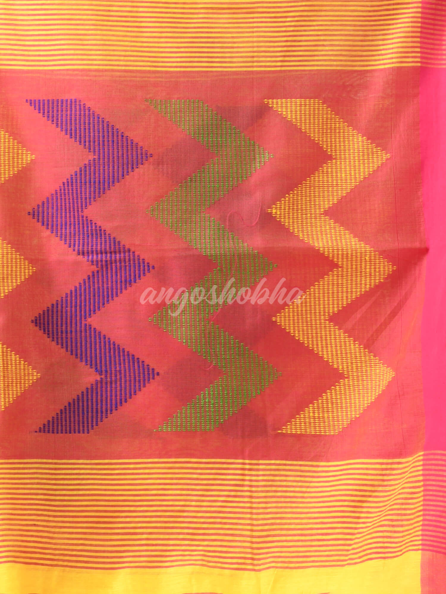 Yellow Cotton Blend All Body Motive With Rani Pallu Handloom Saree