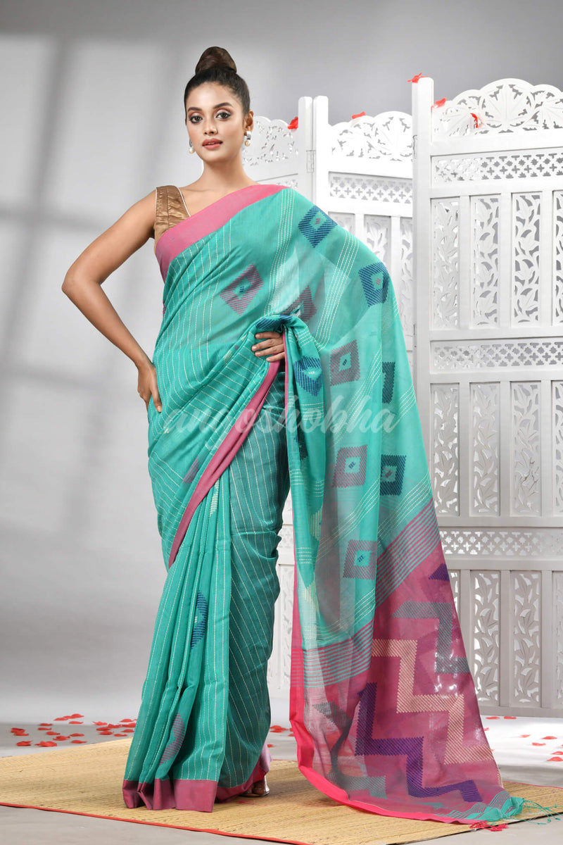 Firoza Cotton Blend All Body Motive With Rani Pallu Handloom Saree