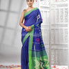 Blue Cotton Blend All Body Motive With Green Pallu Handloom Saree