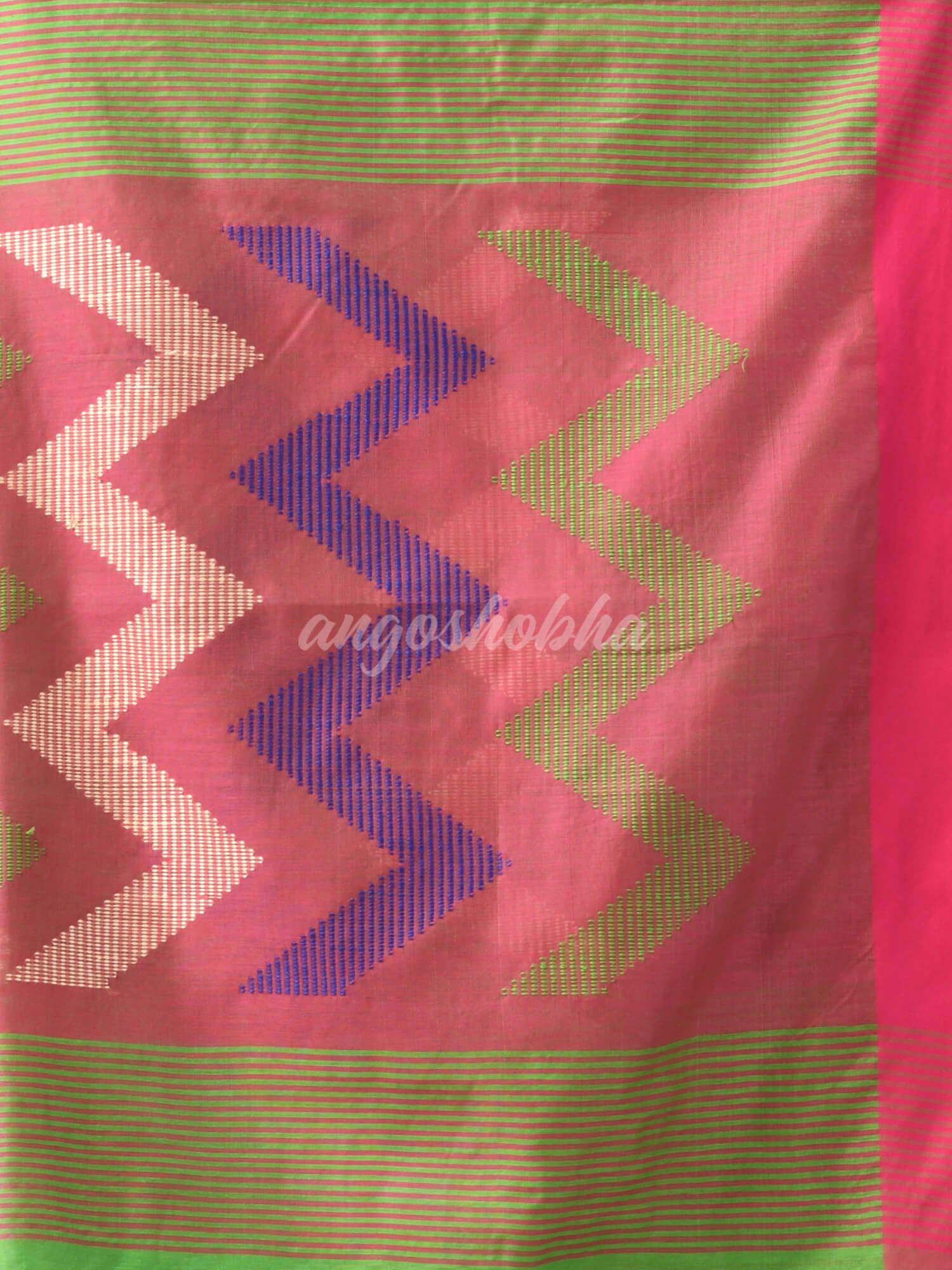 Green Cotton Blend All Body Motive With Rani Pallu Handloom Saree