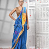 Sky Blue Cotton Blend All Body Motive With Yellow Pallu Handloom Saree