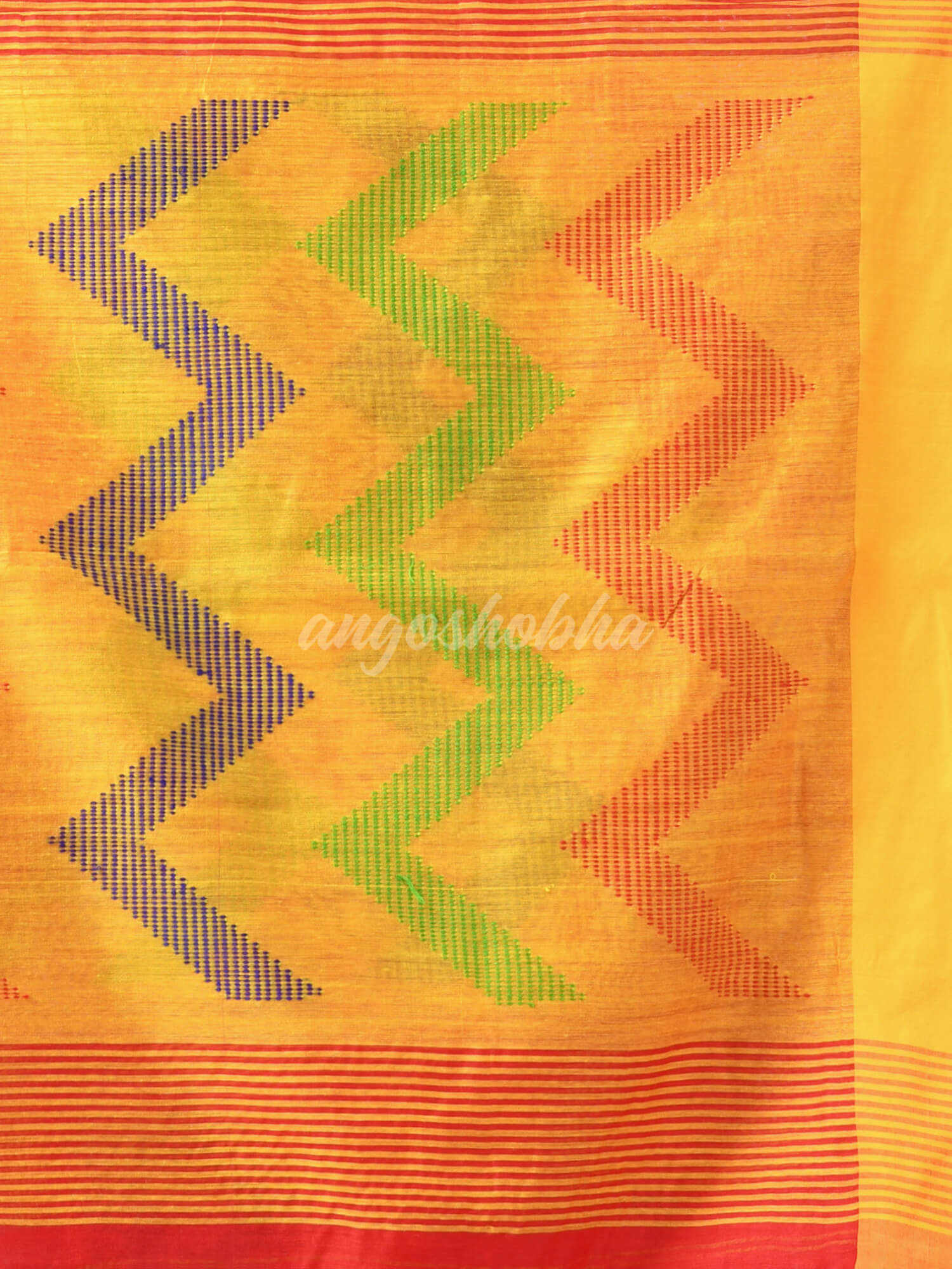 Red Cotton Blend All Body Motive With Yellow Pallu Handloom Saree