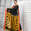 Black Cotton Blend All Body Motive With Yellow Pallu Handloom Saree