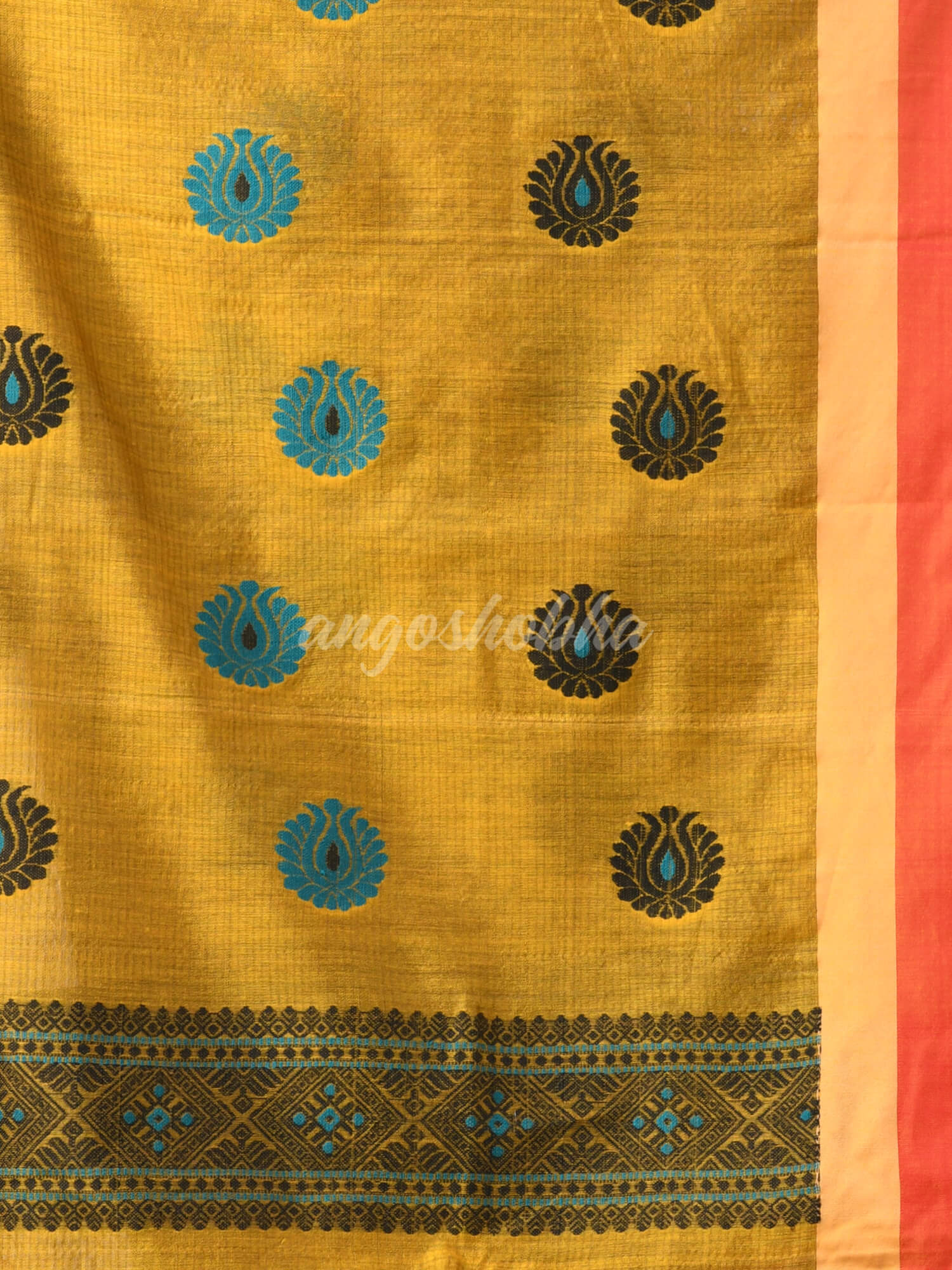 Black Cotton Blend All Body Motive With Yellow Pallu Handloom Saree