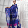 Blue Cotton Blend All Body Motive Design Pallu Handloom Saree