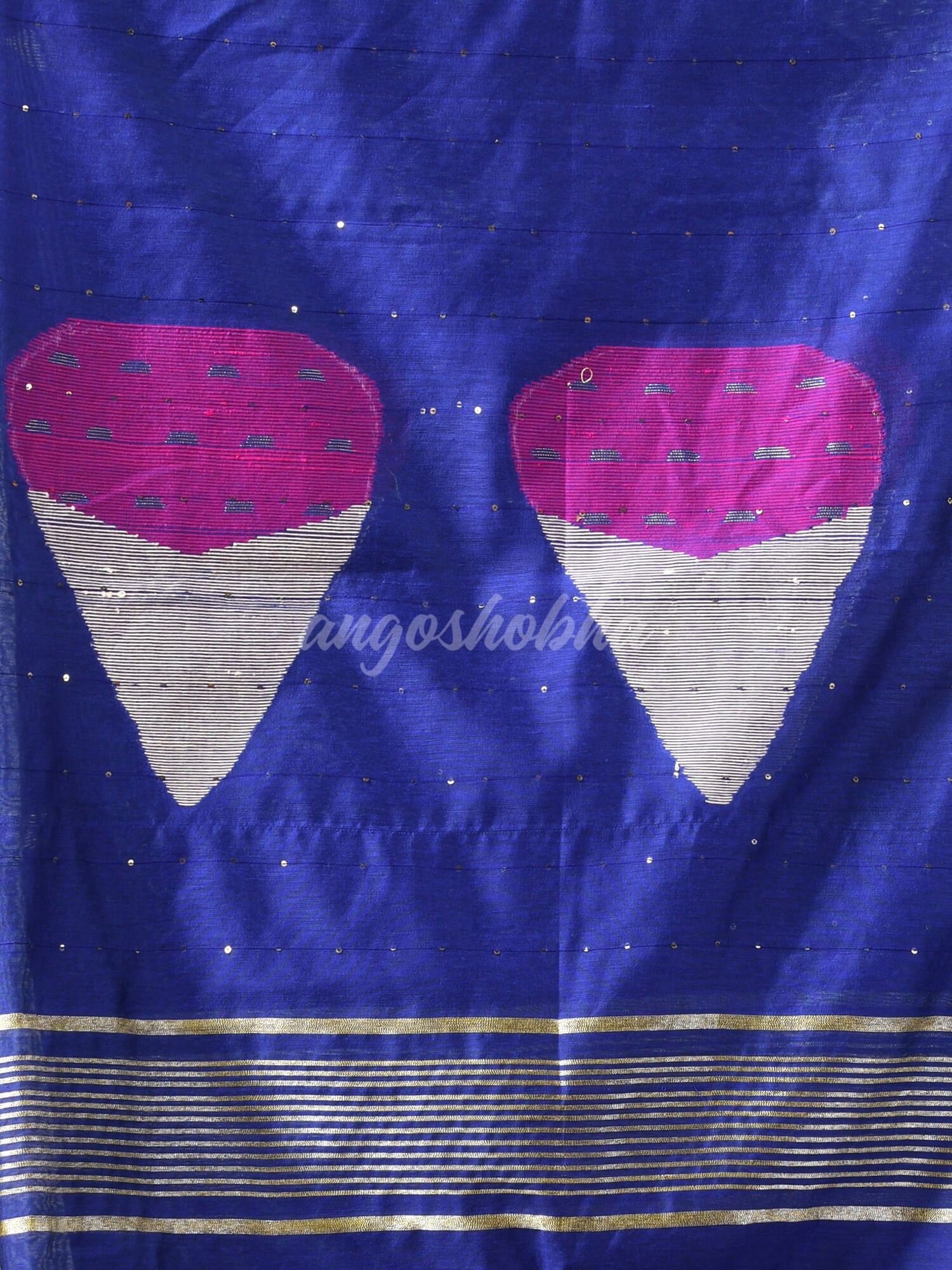 Blue Cotton Blend All Body Motive Design Pallu Handloom Saree