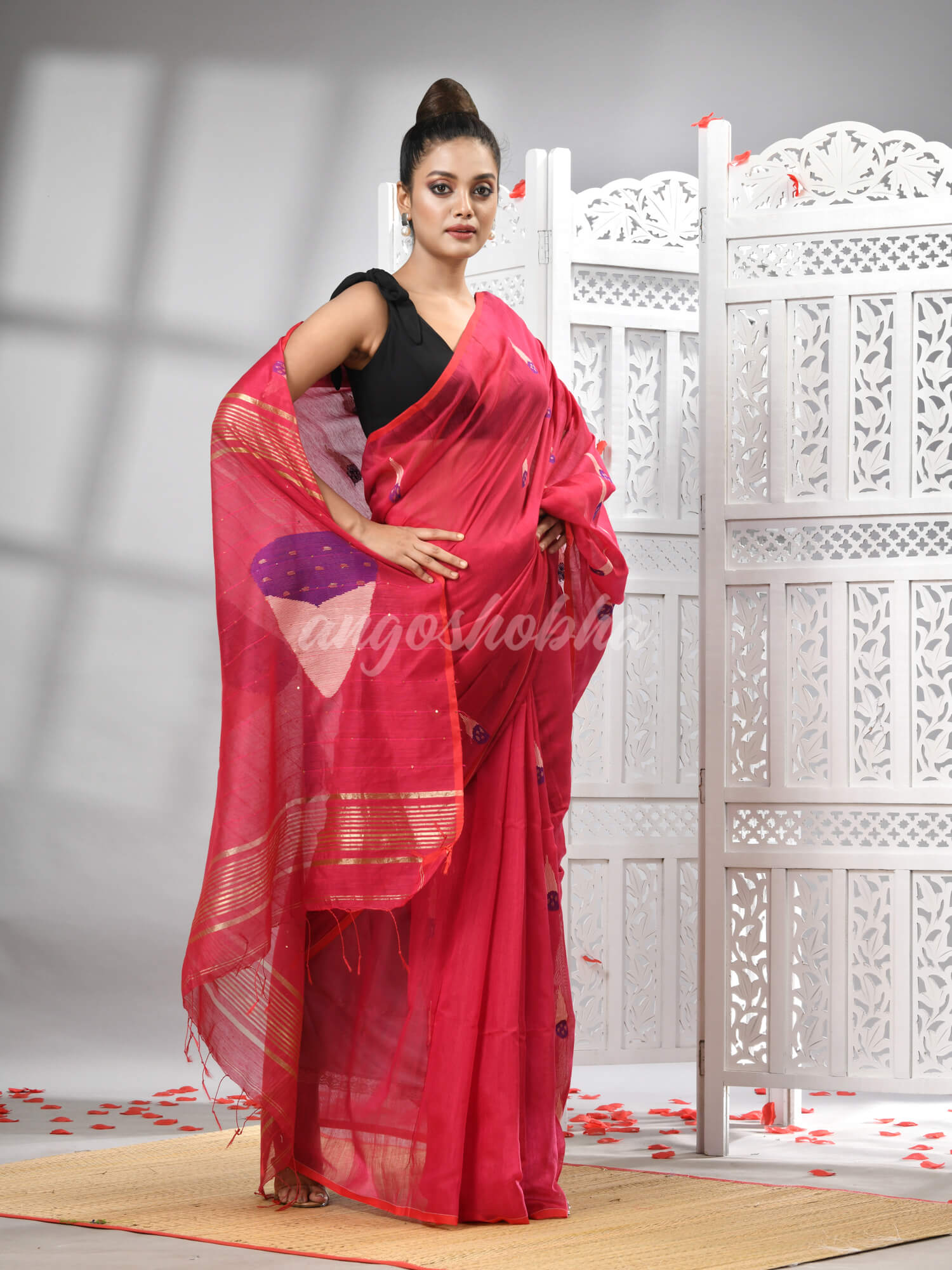 Rani Cotton Blend All Body Motive Design Pallu Handloom Saree