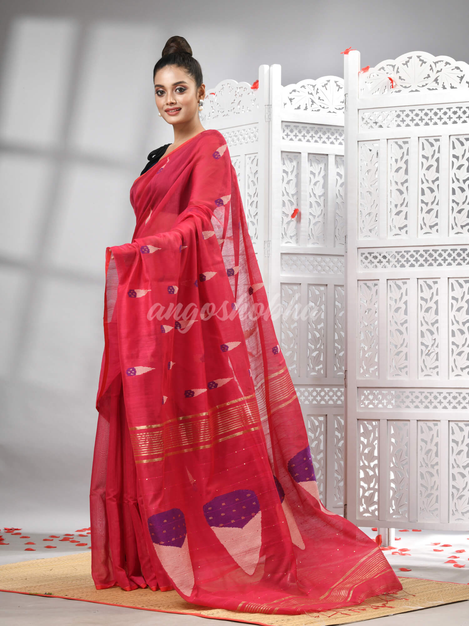 Rani Cotton Blend All Body Motive Design Pallu Handloom Saree