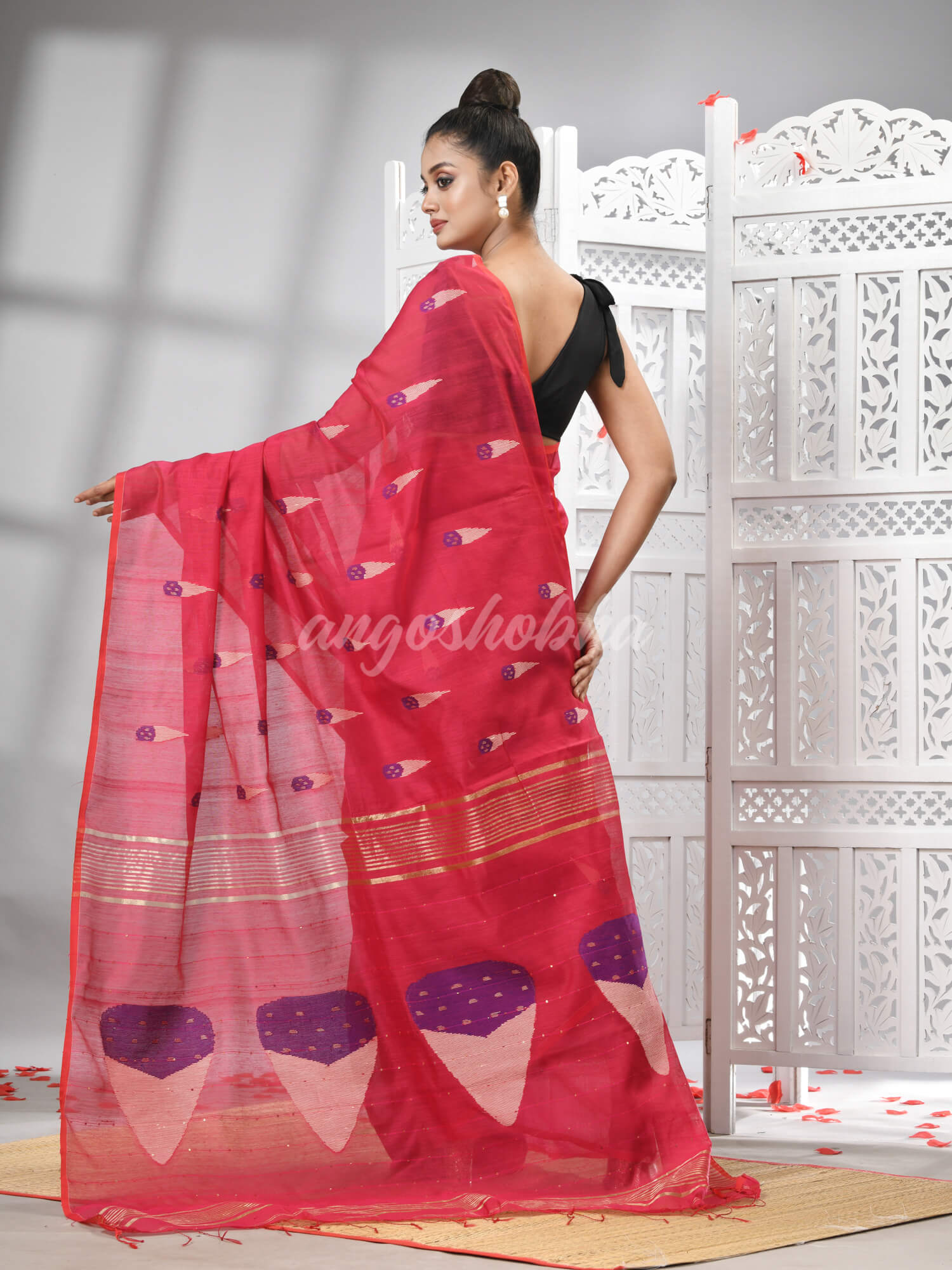 Rani Cotton Blend All Body Motive Design Pallu Handloom Saree