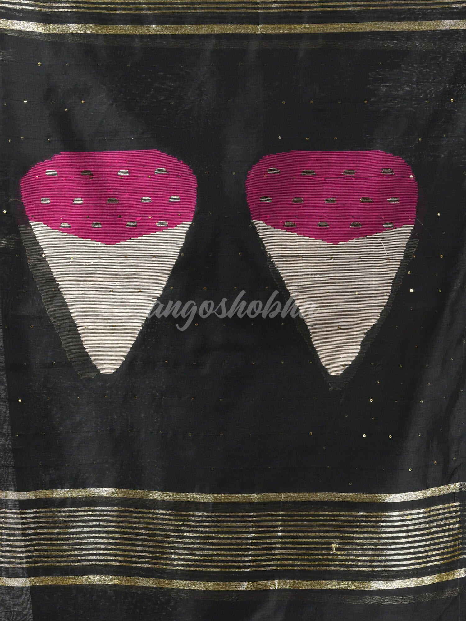 Black Cotton Blend All Body Motive Design Pallu Handloom Saree