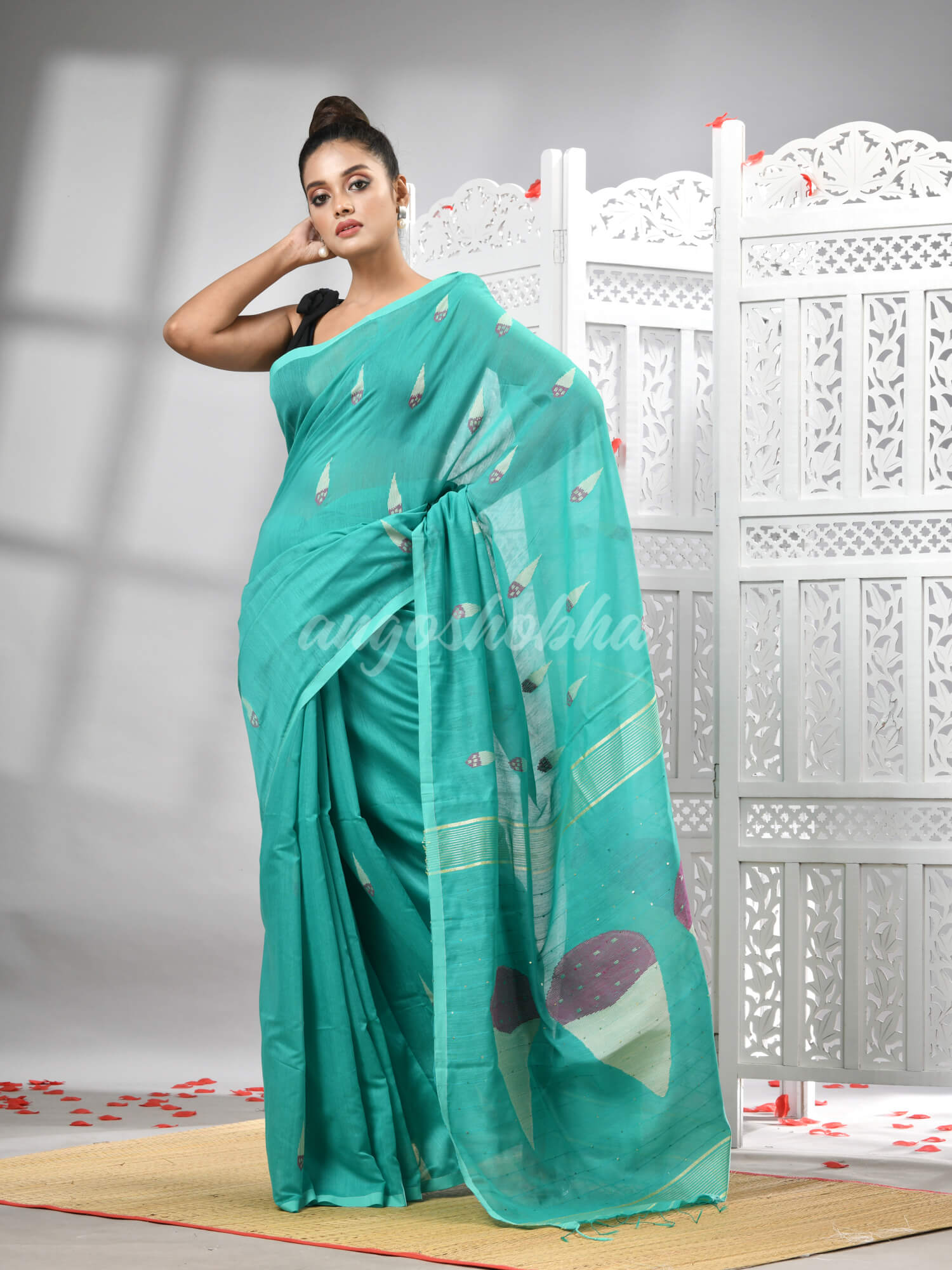 Firoza Cotton Blend All Body Motive Design Pallu Handloom Saree