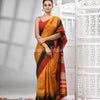Mustard Cotton Blend Solid Body With Ghicha Pallu Handloom Saree