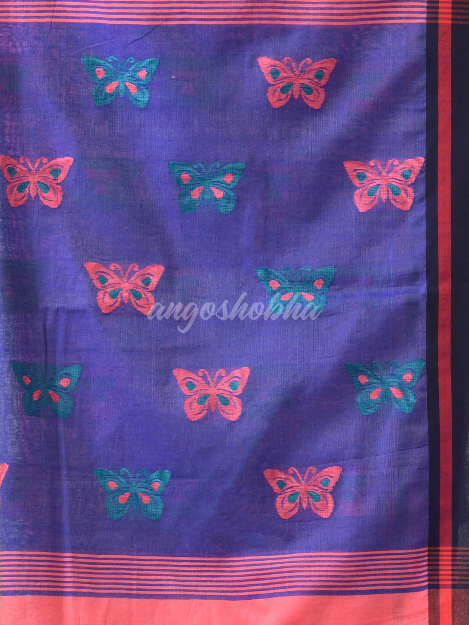 Pink Cotton Blend All Body Motive With Blue Pallu Handloom Saree