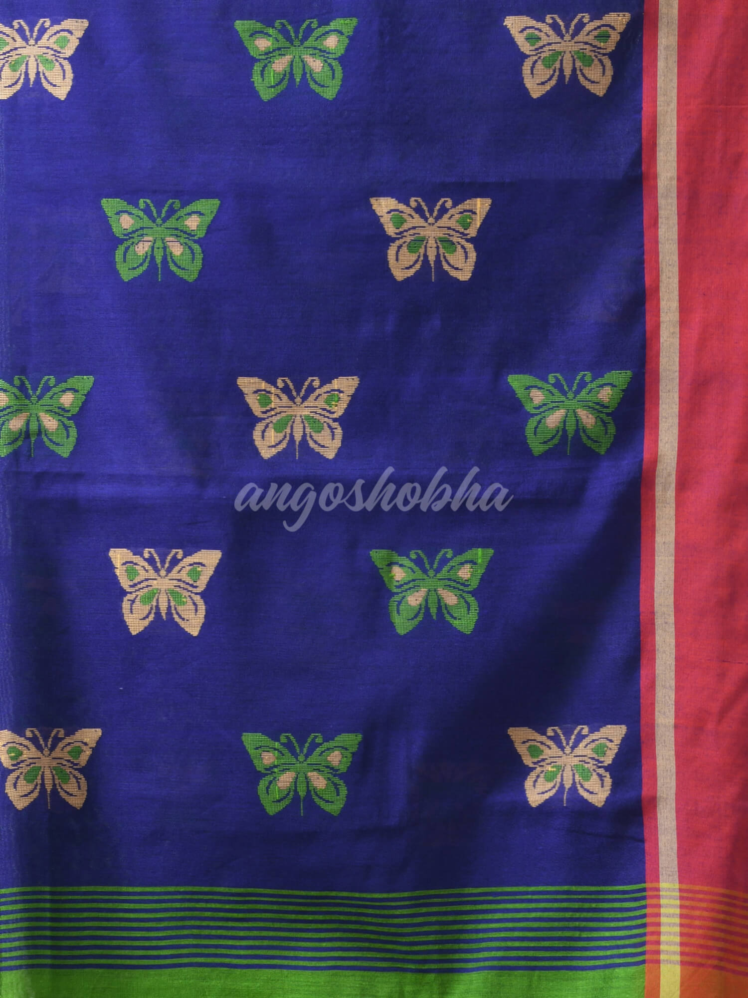 Green Cotton Blend All Body Motive With Blue Pallu Handloom Saree