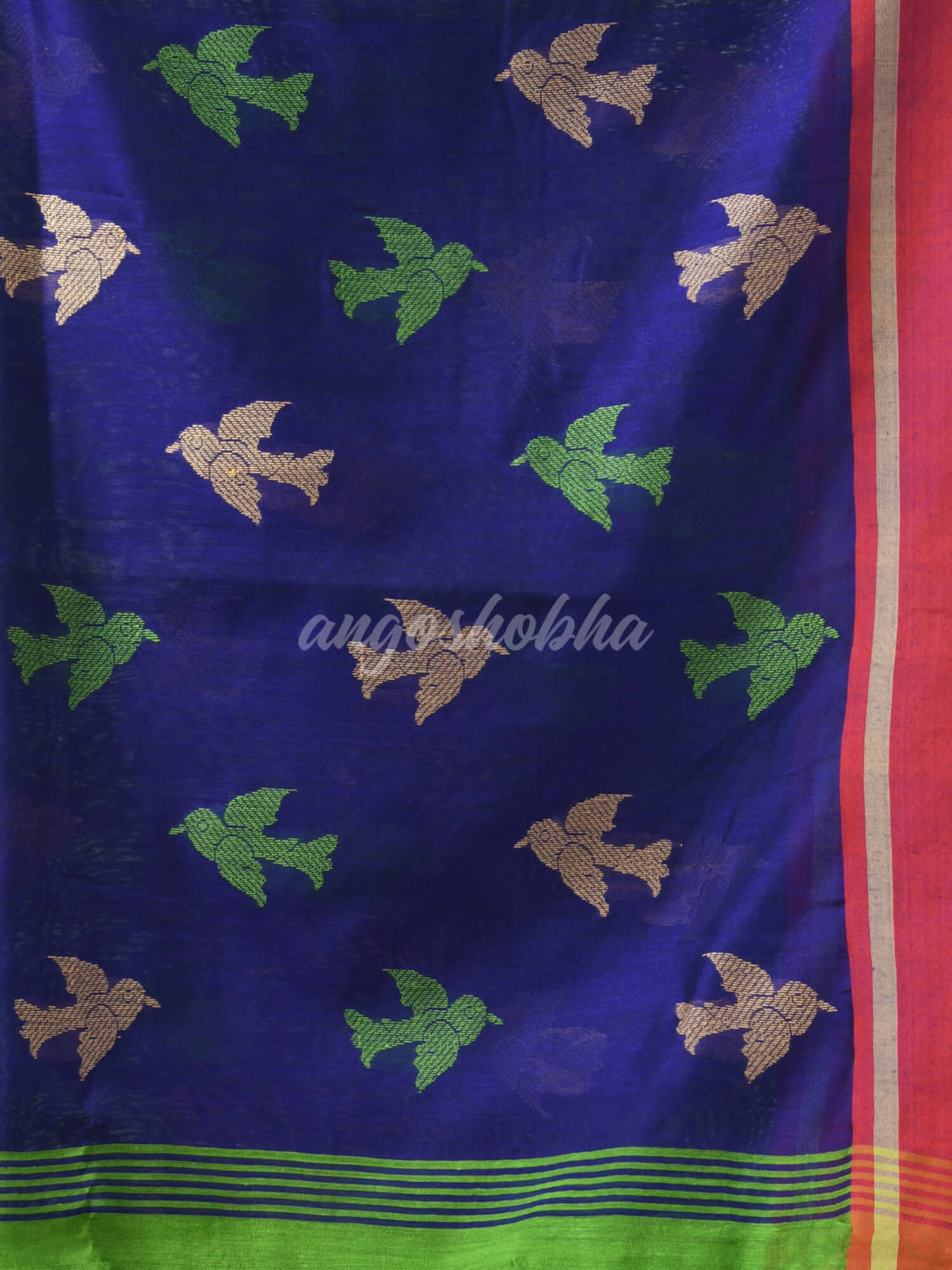 Green Cotton Blend All Body Motive With Blue Pallu Handloom Saree