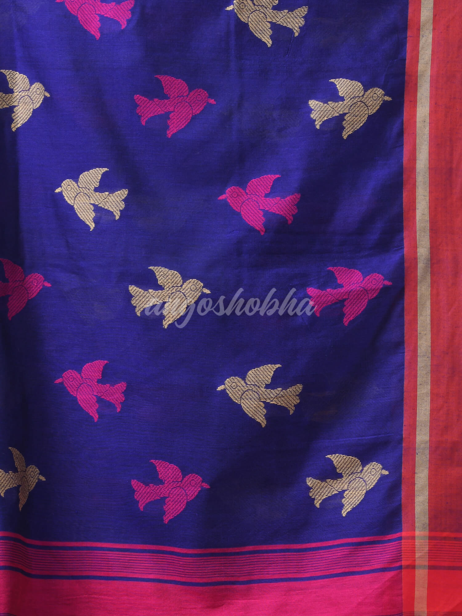 Rani Cotton Blend All Body Motive With Blue Pallu Handloom Saree