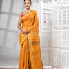 Yellow Cotton Blend Solid Body Design Pallu Handloom Saree