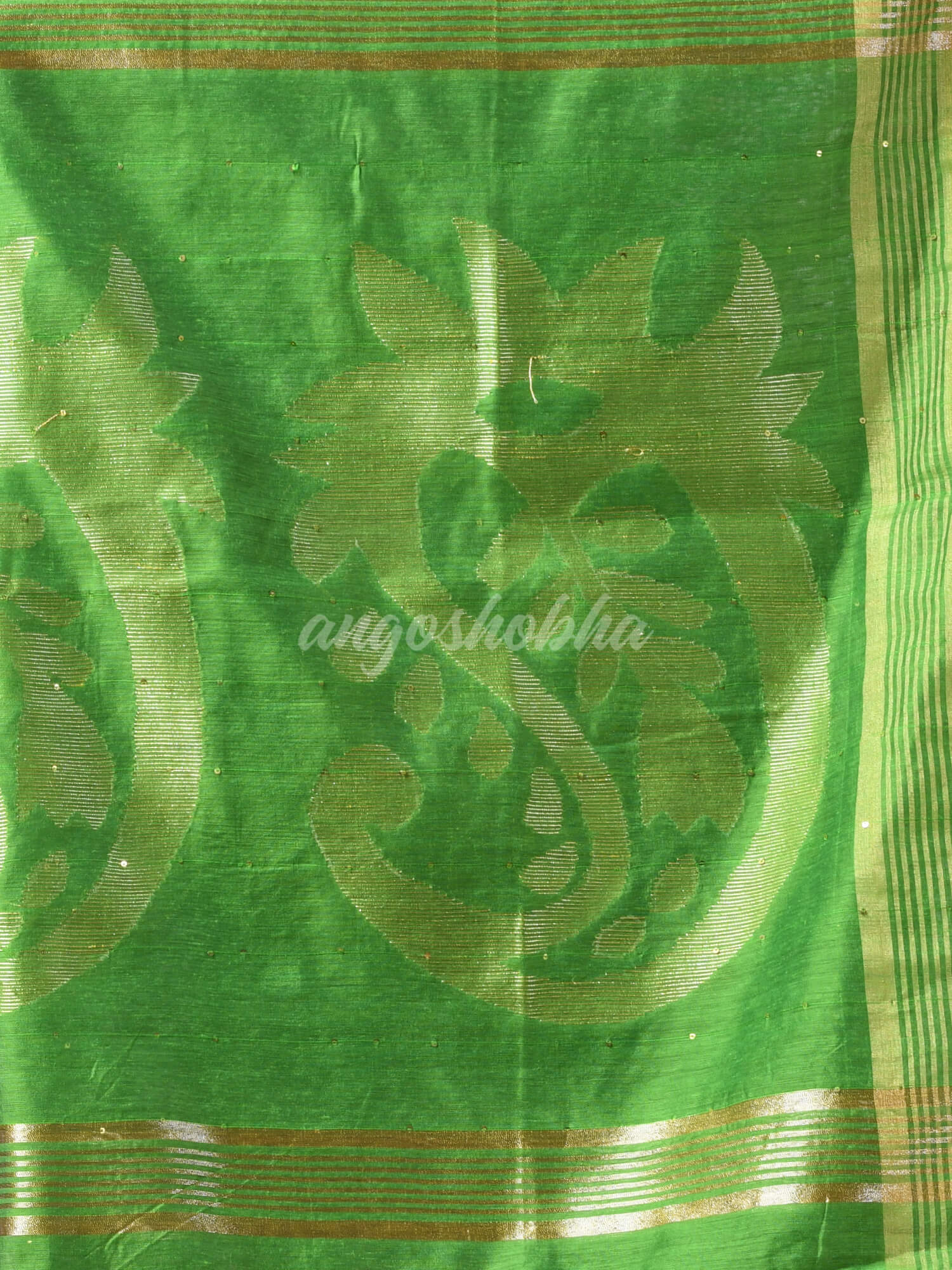 Green Cotton Blend Solid Body Design Pallu Handloom Saree