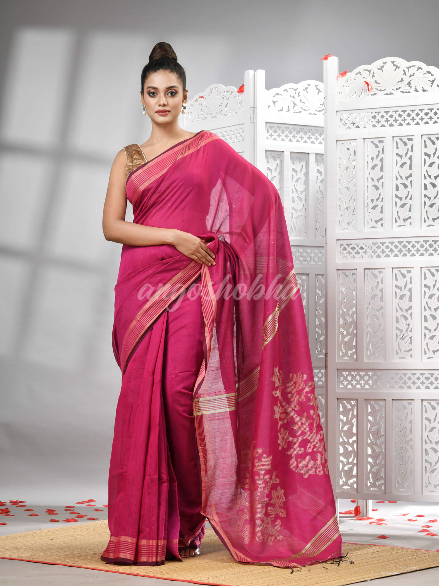 Rani Cotton Blend Solid Body Design Pallu Handloom Saree