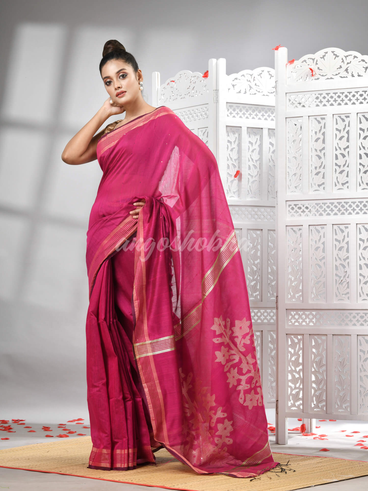 Rani Cotton Blend Solid Body Design Pallu Handloom Saree