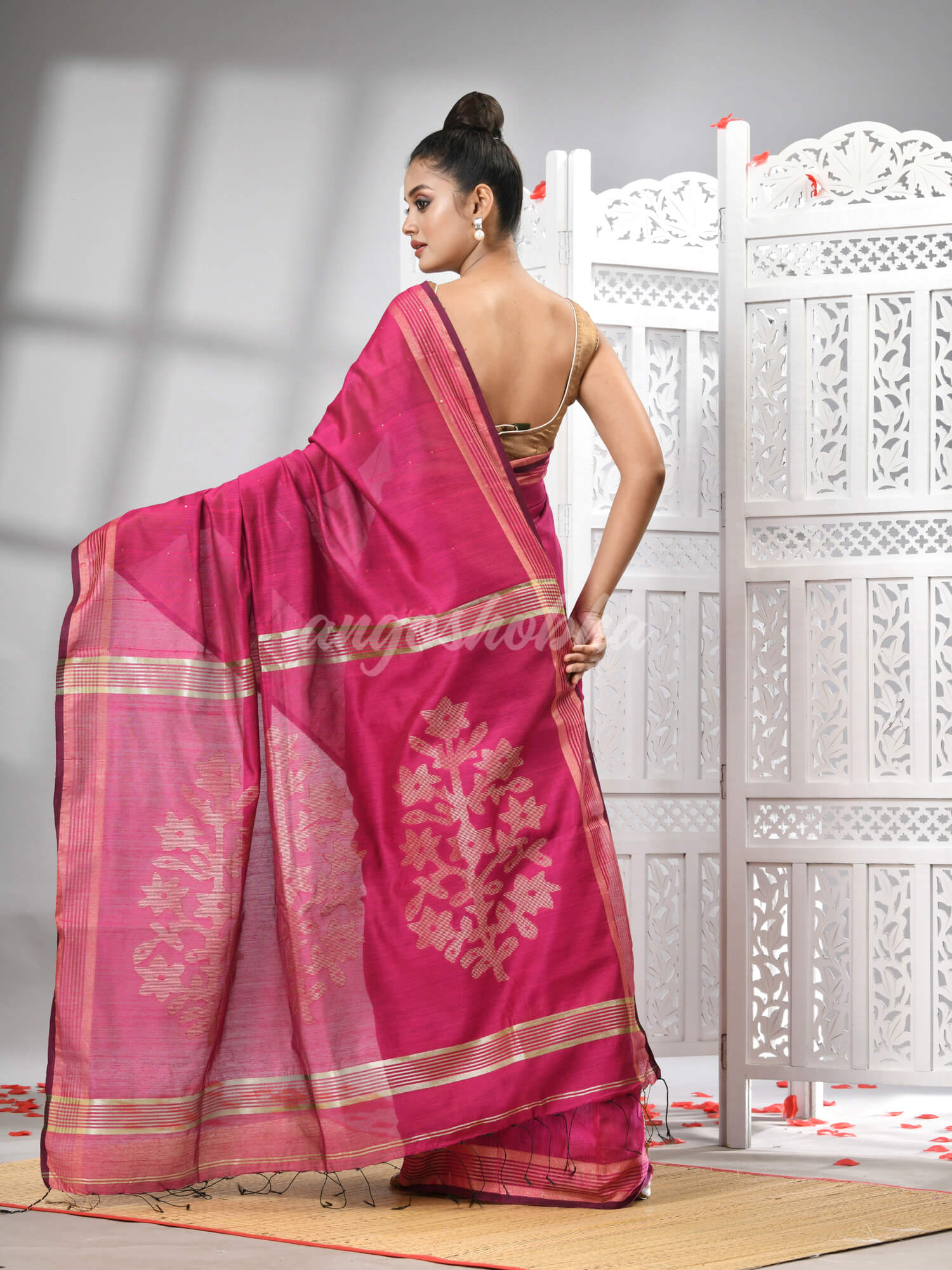 Rani Cotton Blend Solid Body Design Pallu Handloom Saree