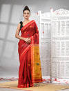 Red Cotton Blend All Body Motive With Yellow Pallu Handloom Saree