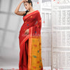 Red Cotton Blend All Body Motive With Yellow Pallu Handloom Saree