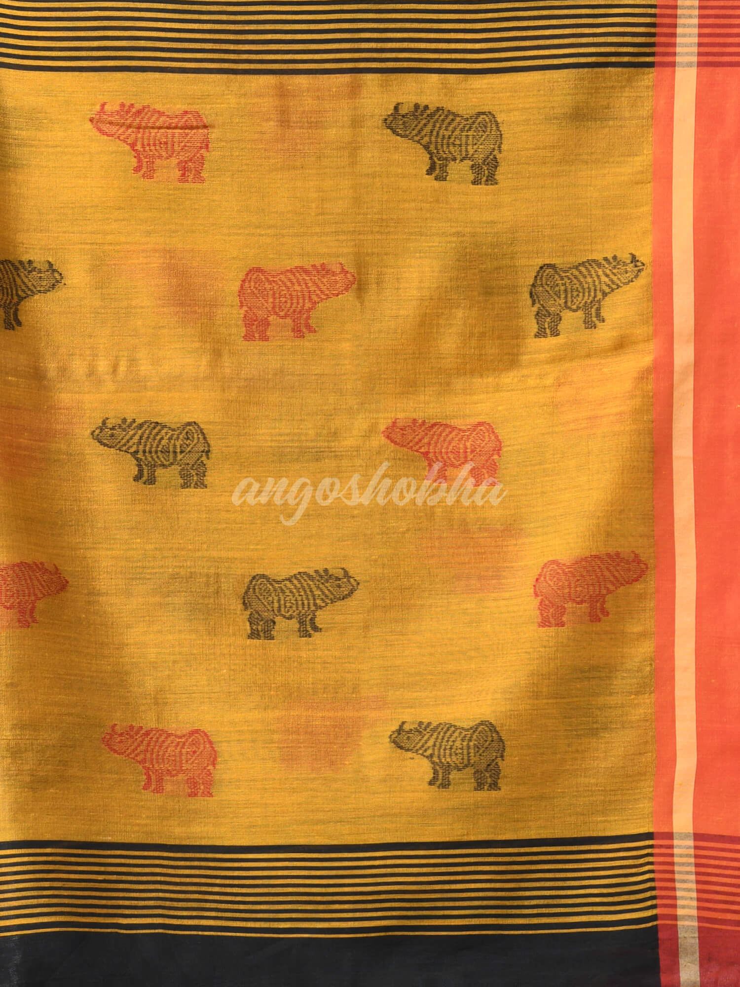 Black Cotton Blend All Body Motive With Yellow Pallu Handloom Saree
