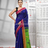 Blue Cotton Blend All Body Motive With Green Pallu Handloom Saree