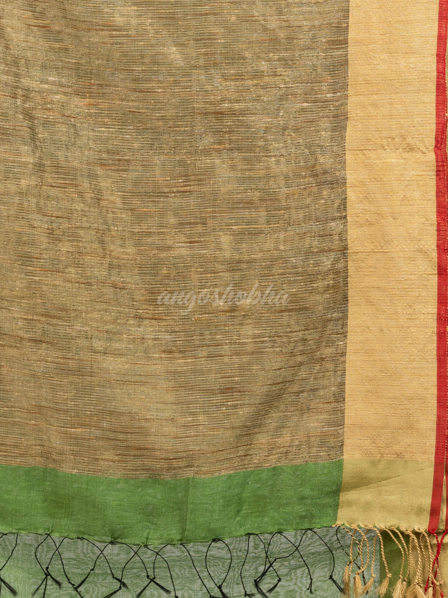 Lime green silk blend linen with  solid border jamdani saree