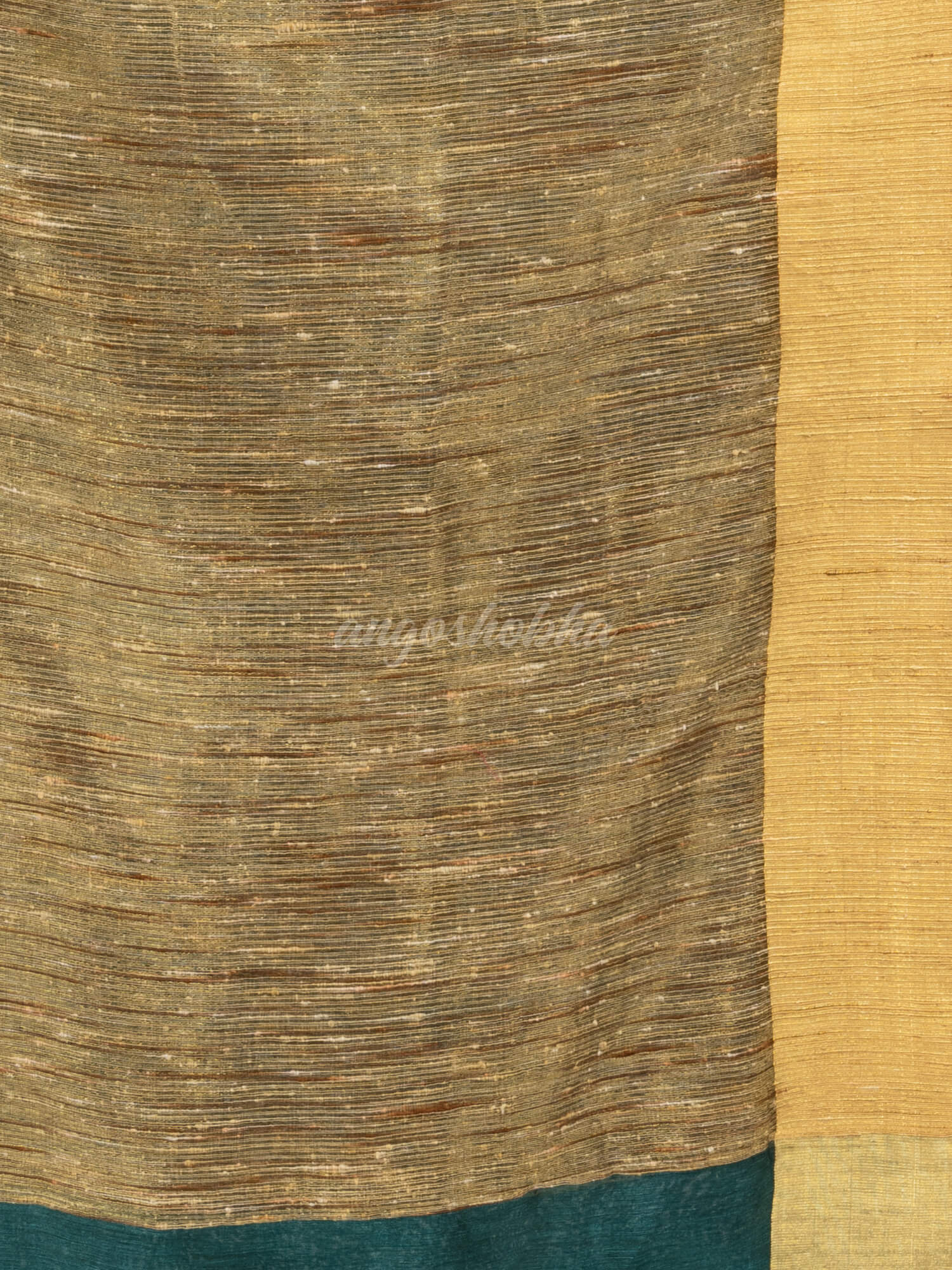 Dark teal silk blend linen with  solid border jamdani saree