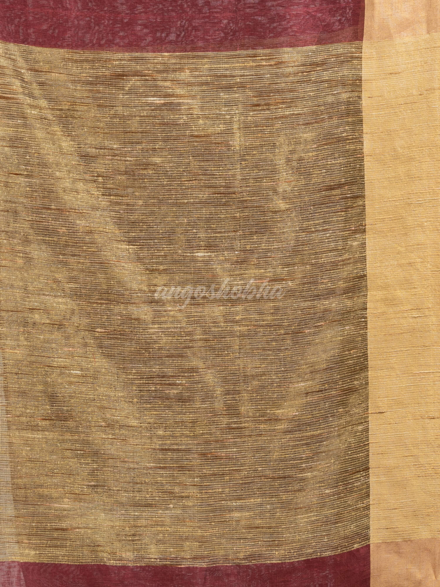 Umber brown silk blend linen with  solid border jamdani saree