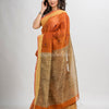 Russet silk blend linen with  solid border jamdani saree