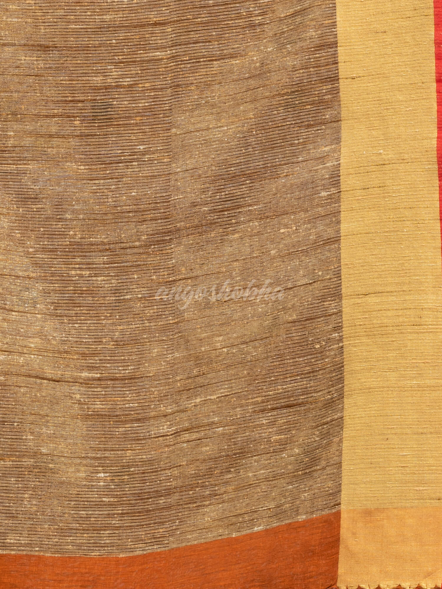 Russet silk blend linen with  solid border jamdani saree