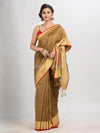 Muga silk blend linen with  solid border jamdani saree