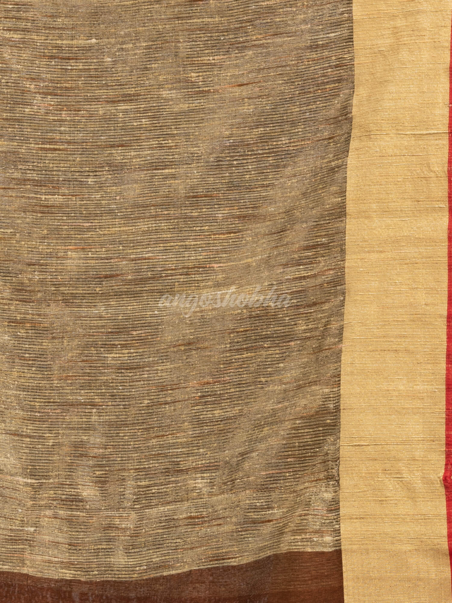 Dark coffee silk blend linen with  solid border jamdani saree