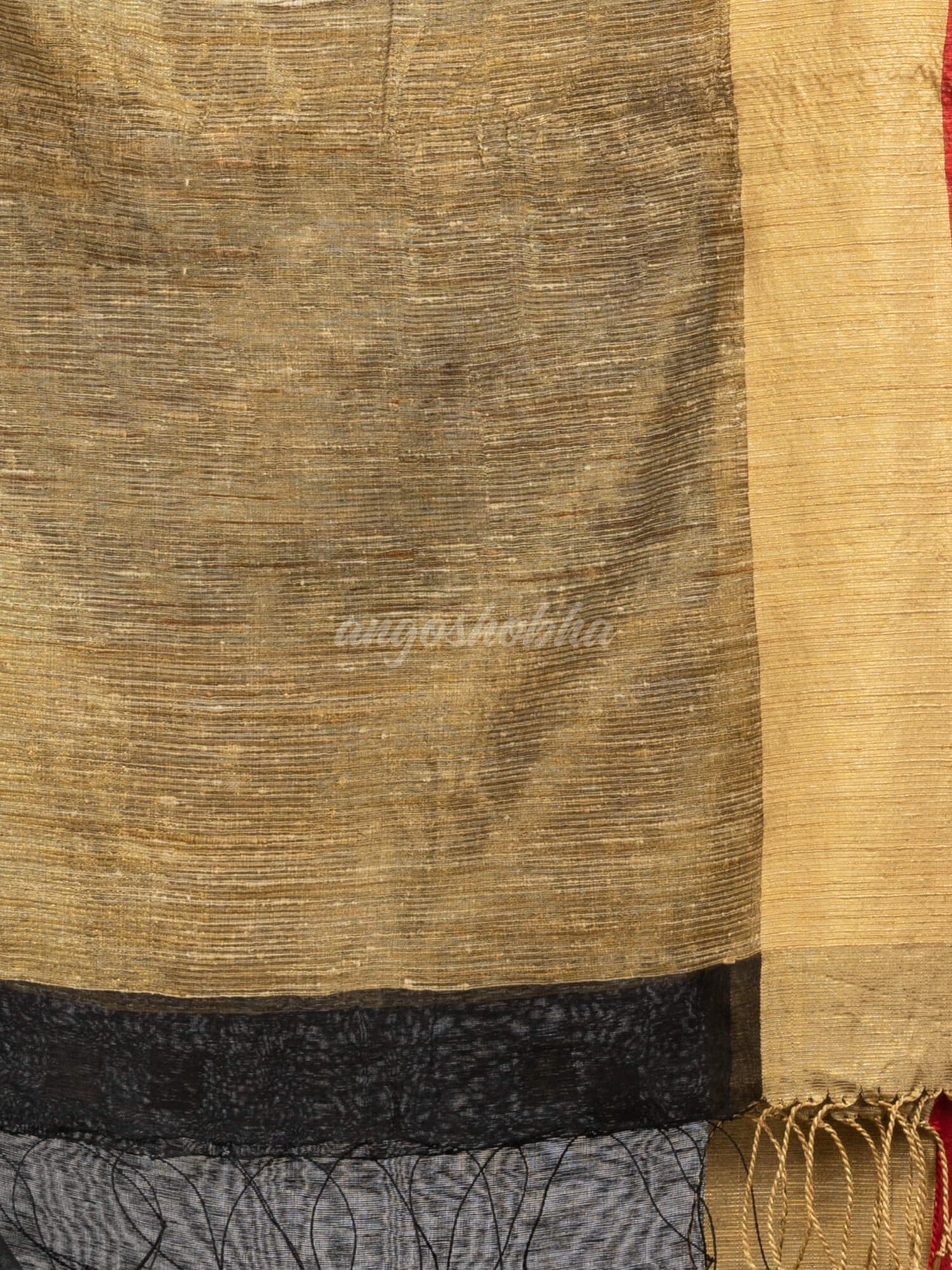 Black silk blend linen with  solid border jamdani saree