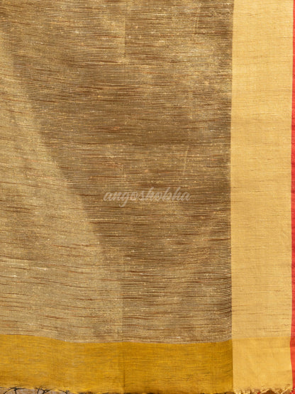 Mustard silk blend linen with  solid border jamdani saree