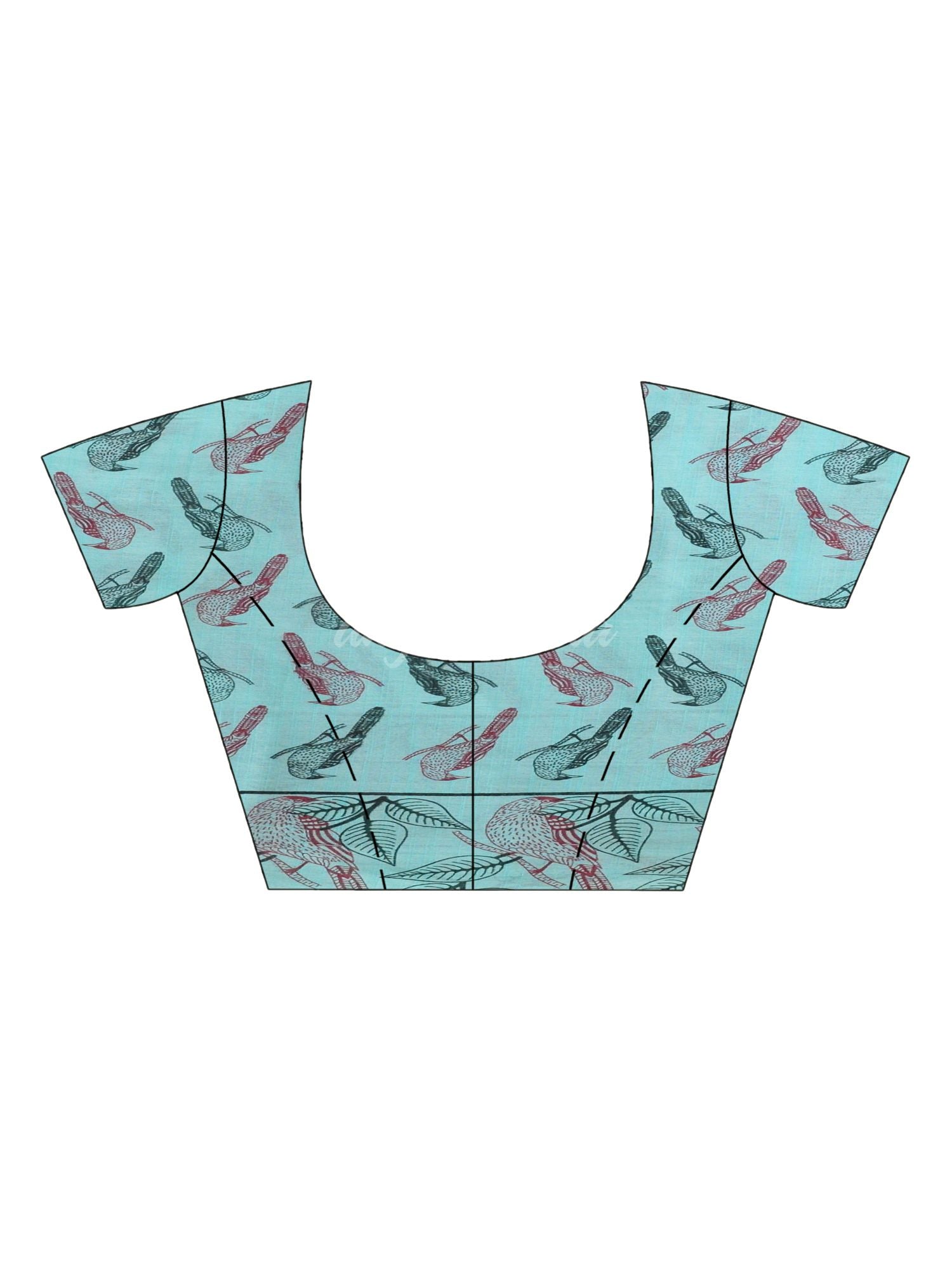 Sky blue cotton birds Printed Saree blouse- angoshobha 