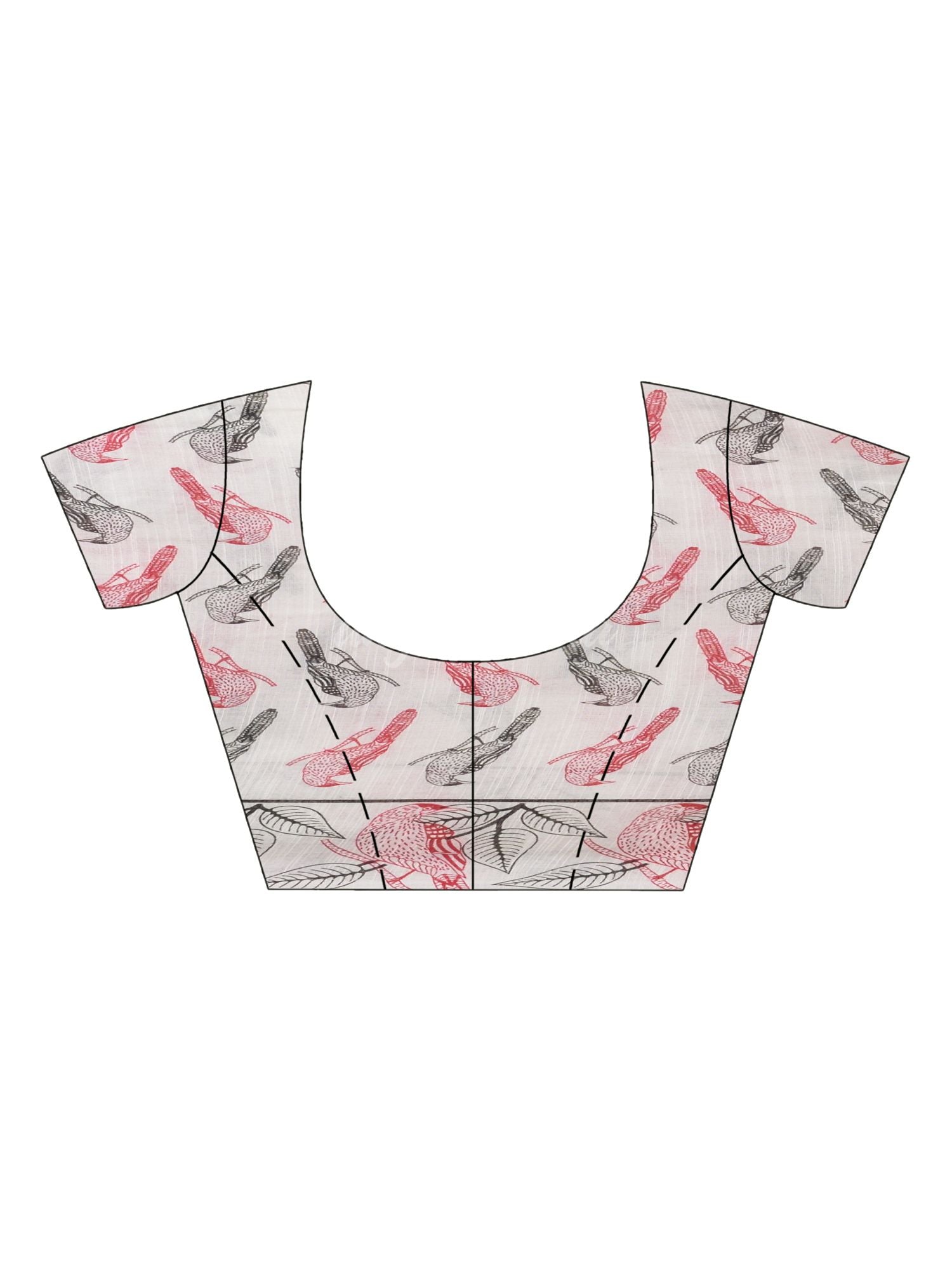 White cotton birds Printed Saree blouse-angoshobha