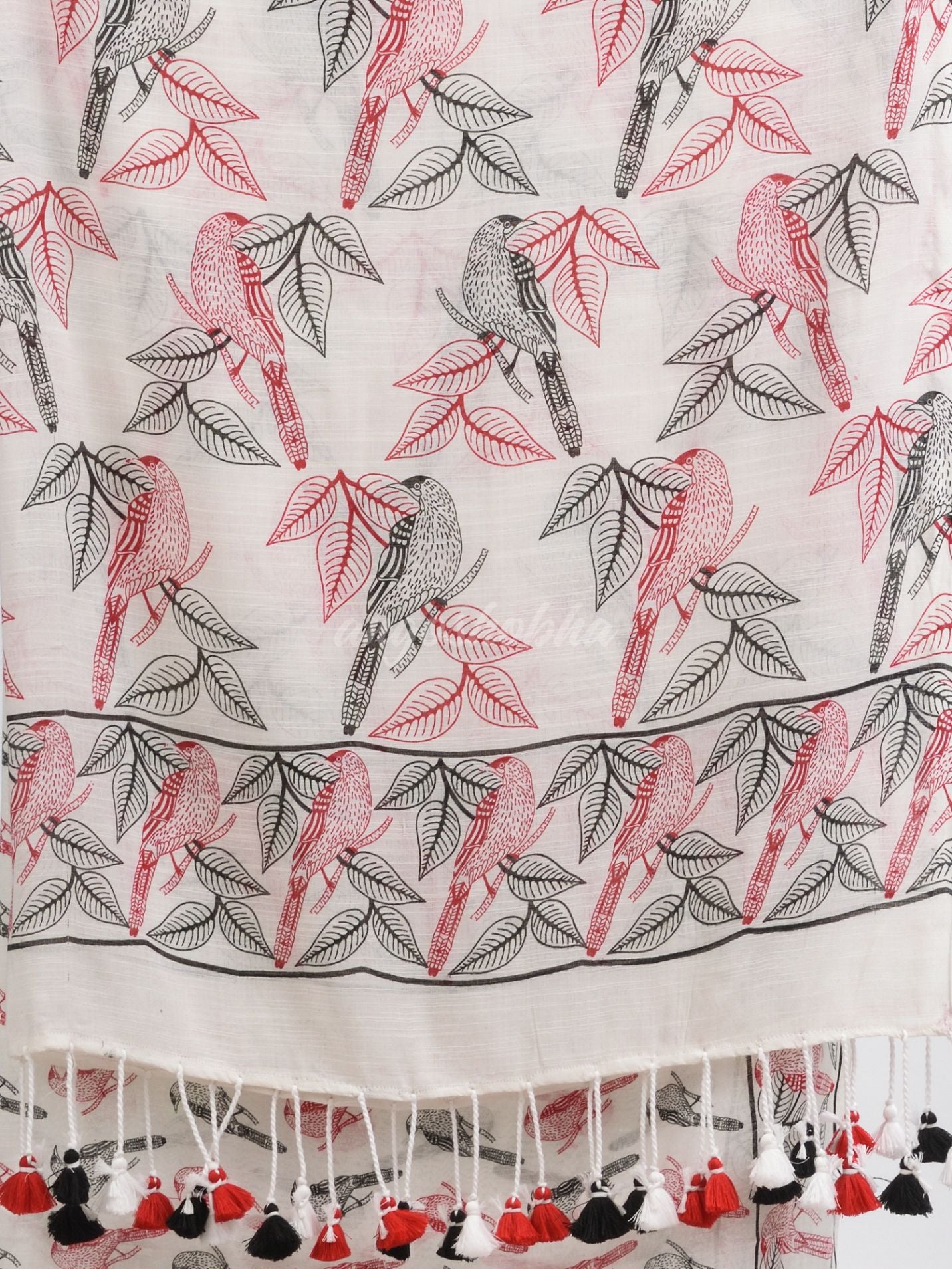 White cotton birds Printed Saree-angoshobha