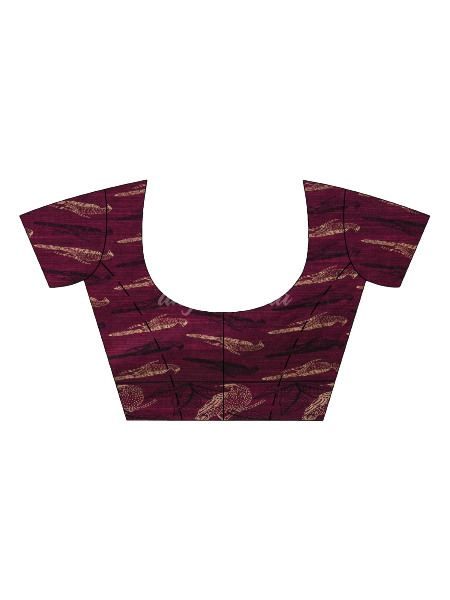 Maroon cotton birds Printed Handloom Saree- angoshobha 
