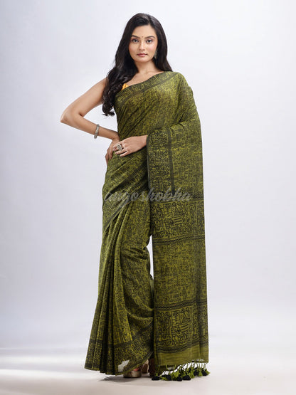 Pista cotton dolls Printed Saree- angoshobha 