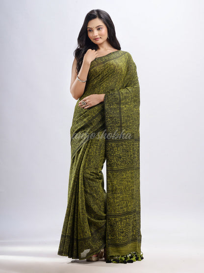 Pista cotton dolls Printed Saree- angoshobha 