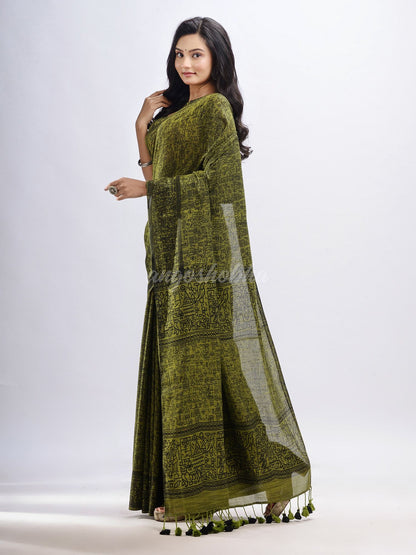 Pista cotton dolls Printed Saree- angoshobha 